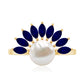 Anillo de compromiso de perlas cultivadas de agua dulce de 3 quilates con zafiro azul