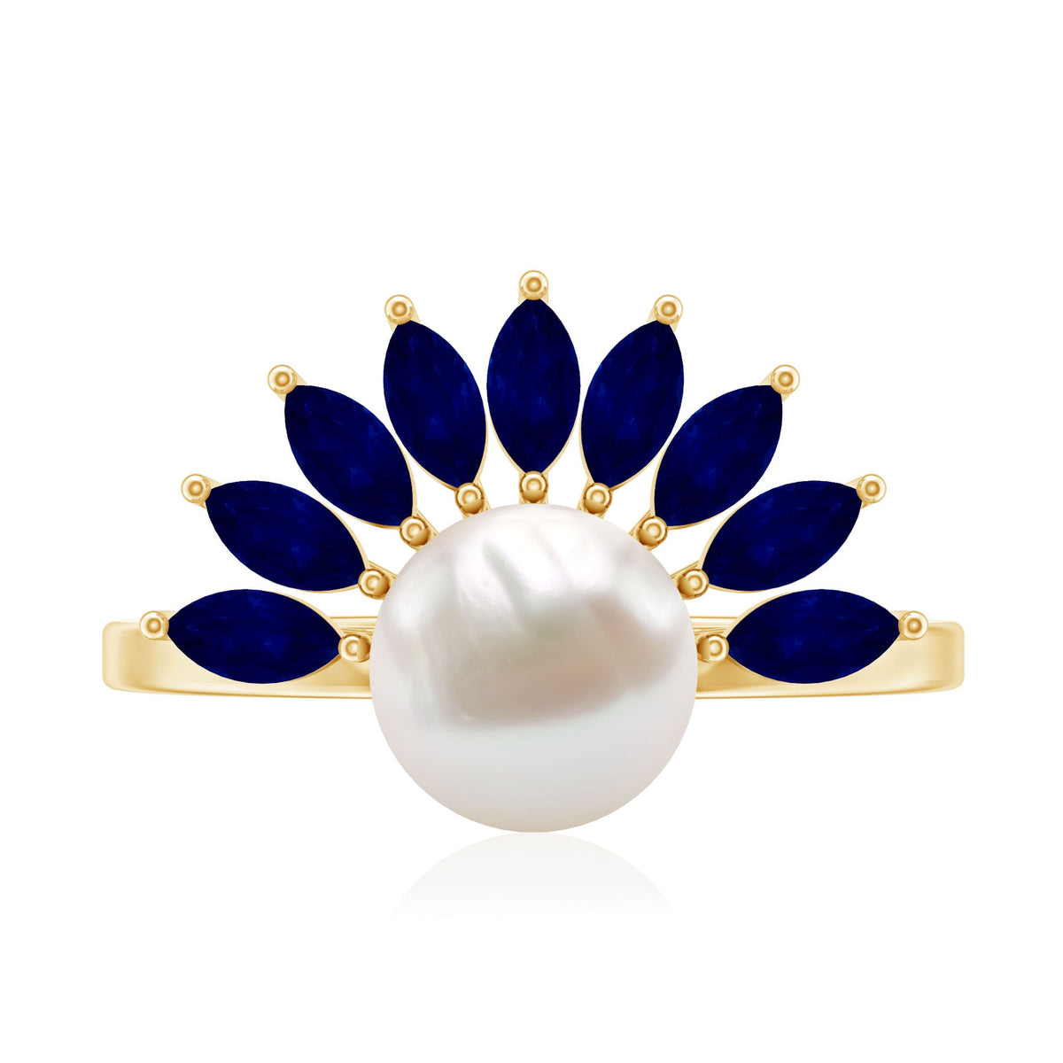 Anillo de compromiso de perlas cultivadas de agua dulce de 3 quilates con zafiro azul