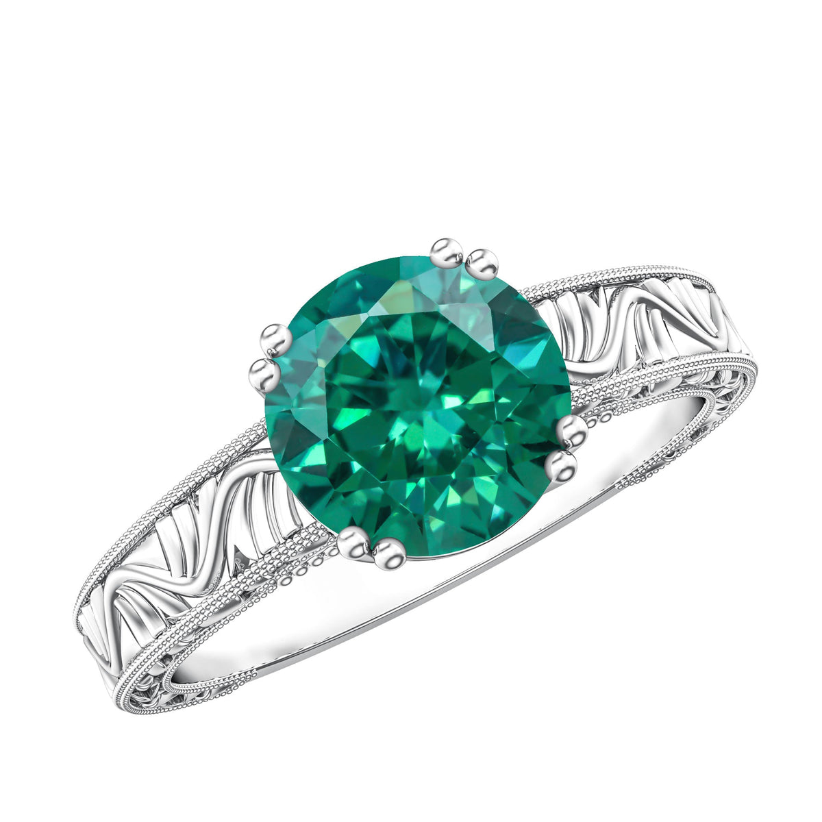 Lab Emerald Solitaire Vintage Engagement Ring