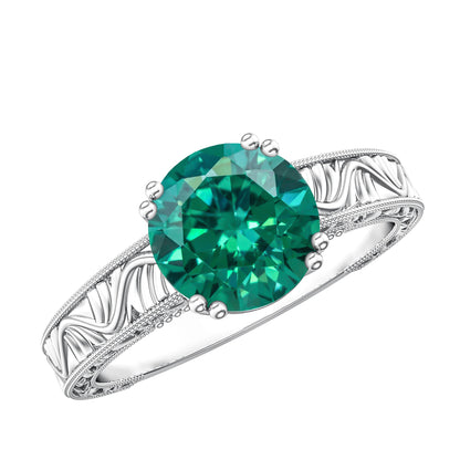 Lab Emerald Solitaire Vintage Engagement Ring