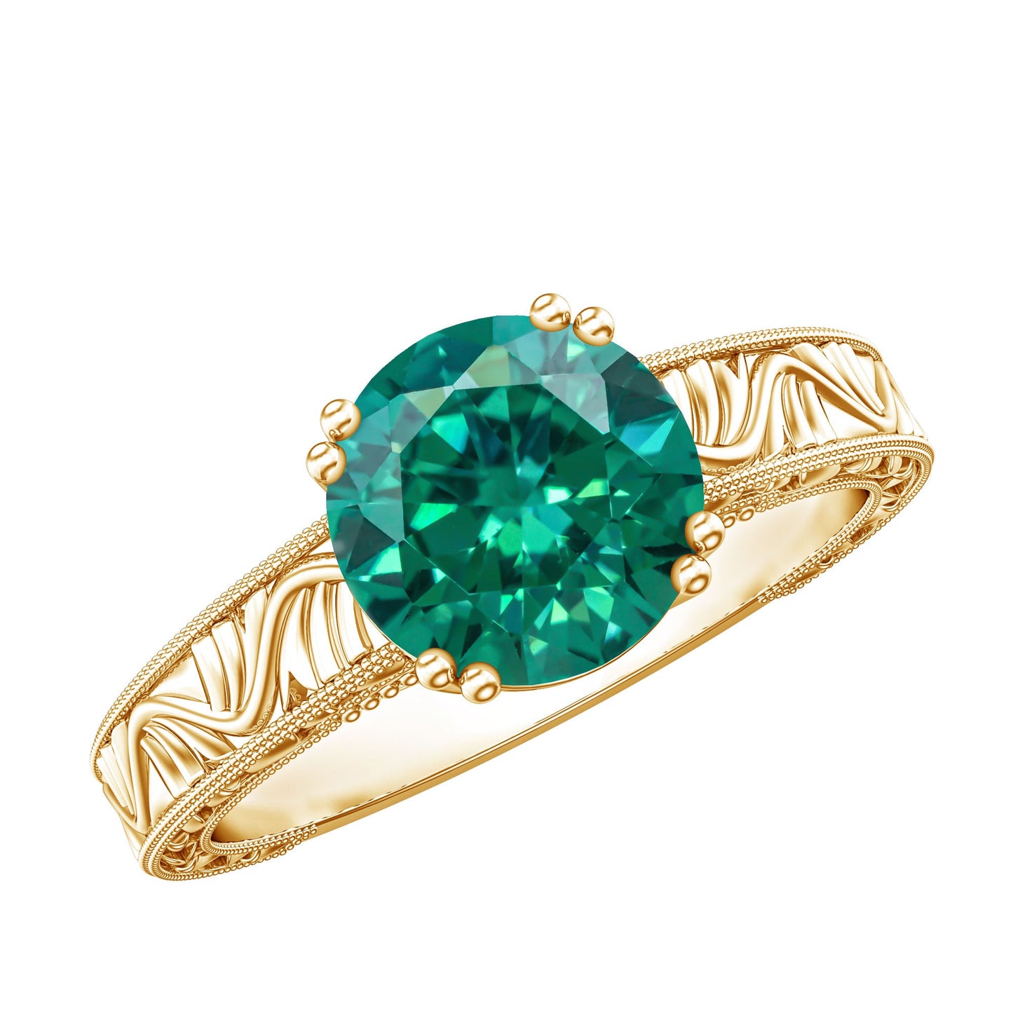 Lab Emerald Solitaire Vintage Engagement Ring
