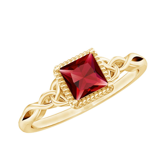 Anillo de Promesa de Rubí Natural de Corte Princesa de 0.8 Quilates con Nudo Celta