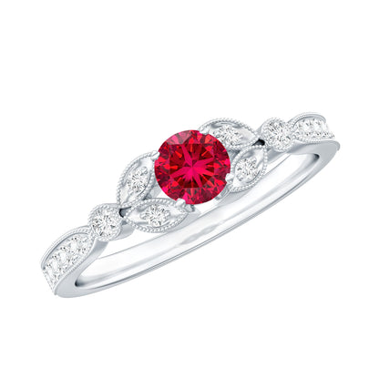 Lab-Lab Grown Ruby and Diamond Minimal Promise Ring