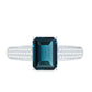 2.2 Carat Emerald Cut London Blue Topaz Side Stone Engagement Ring with Diamond