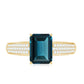 2.2 Carat Emerald Cut London Blue Topaz Side Stone Engagement Ring with Diamond