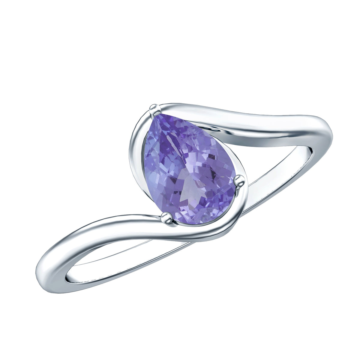 Anillo de compromiso solitario de tanzanita natural con vástago de derivación