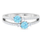 Natural Aquamarine Diamond 2 Stone Promise Ring with Split Shank