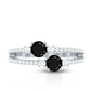 Genuine Black Onyx Two Stone Promise Ring with Diamond