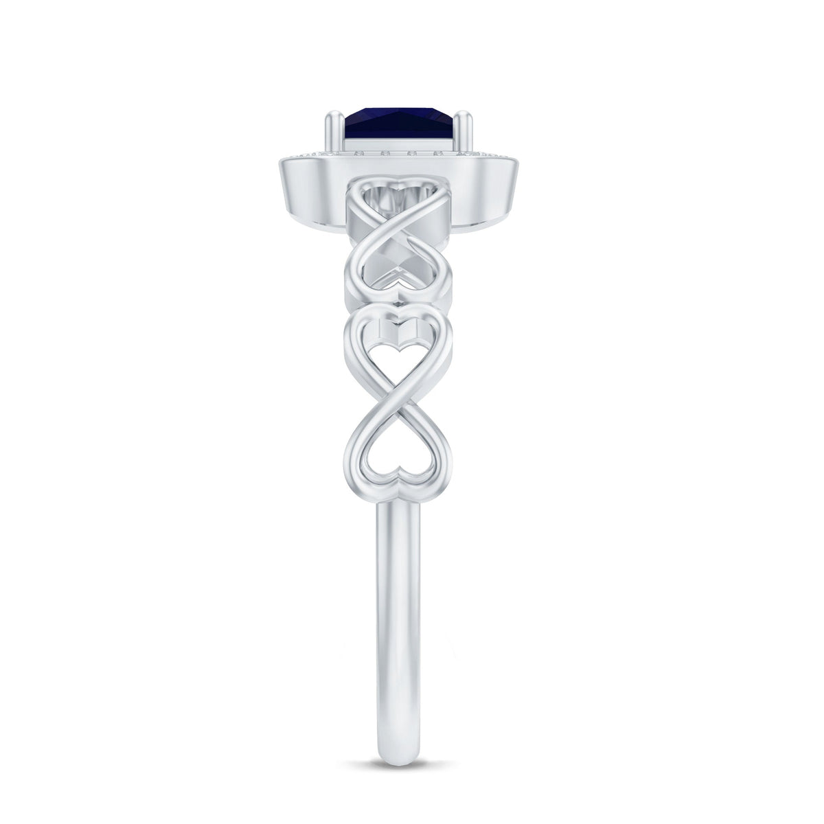 Natural Princess Cut Blue Sapphire Diamond Promise Ring with Infinity Heart Shank