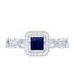 Natural Princess Cut Blue Sapphire Diamond Promise Ring with Infinity Heart Shank