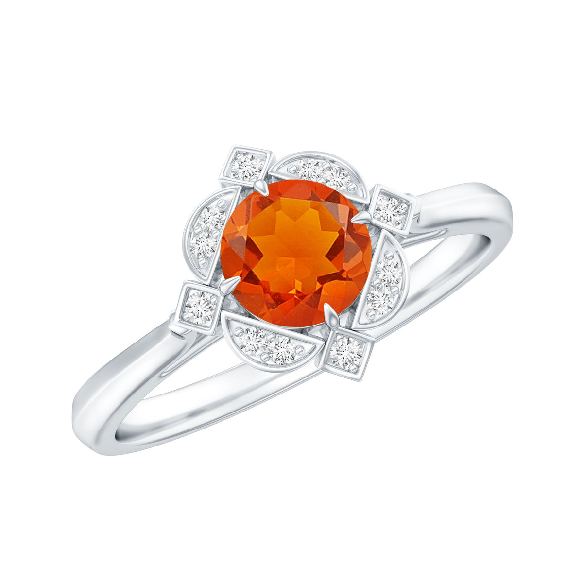 Anillo de compromiso vintage de ópalo de fuego y diamantes de 0,4 quilates