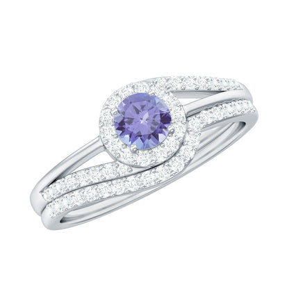 Genuine Tanzanite Engagement Ring with Diamond Enhancer
