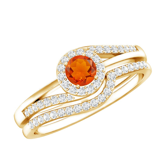 Anillo de compromiso de ópalo de fuego certificado con realzador de diamantes