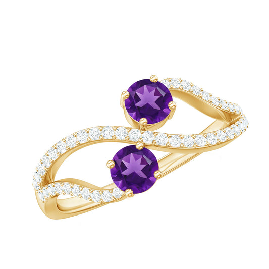 Anillo de compromiso Toi et Moi de amatista auténtica con diamante