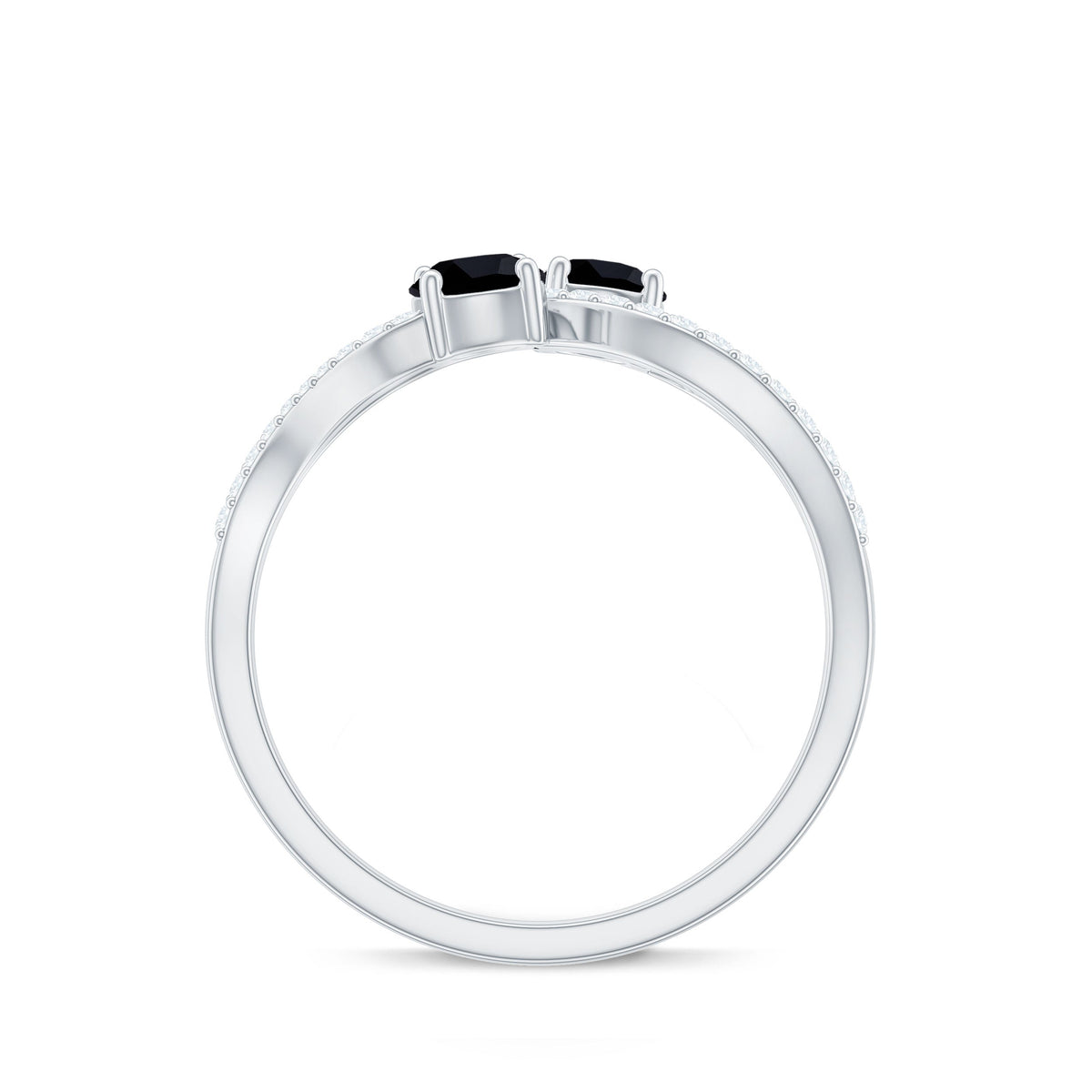Natural Black Spinel 2 Promise Ring with Diamond