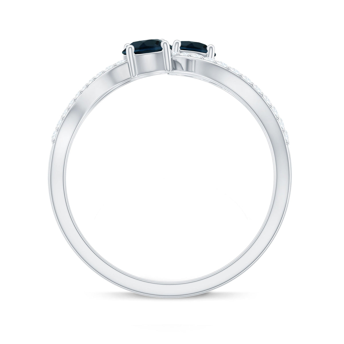 Anillo de promesa de topacio azul de Londres natural de 2 piedras con diamante