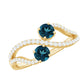 Anillo de promesa de topacio azul de Londres natural de 2 piedras con diamante