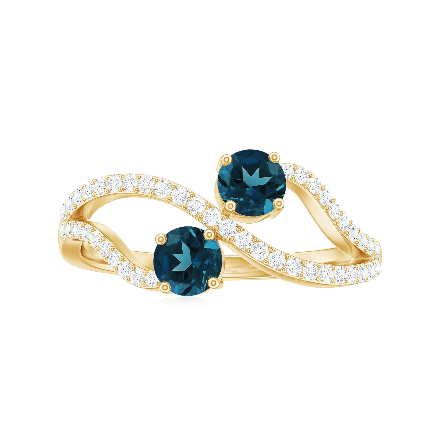 Anillo de promesa de topacio azul de Londres natural de 2 piedras con diamante