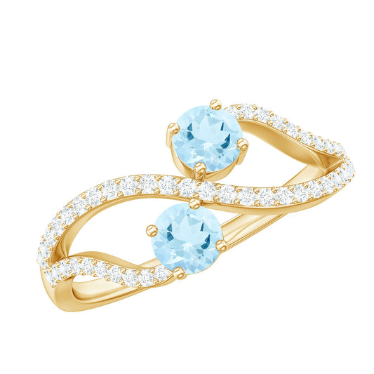 Anillo de promesa Infinity de aguamarina y diamantes de 2 piedras para mujer
