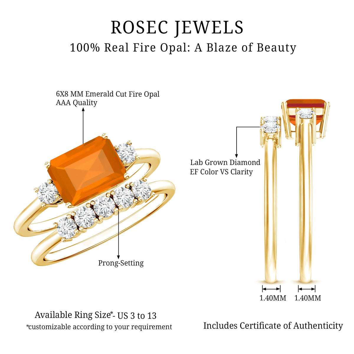 1 Carat Emerald Cut Fire Opal and Diamond Engagement Ring with Enhancer