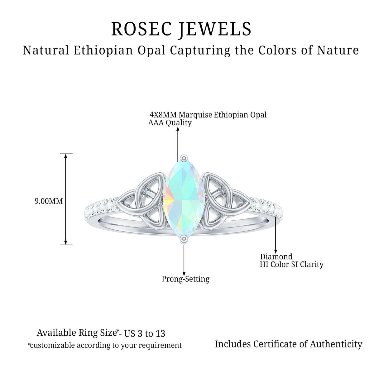 Natural Ethiopian Opal Diamond Engagement Ring with Celtic Knot