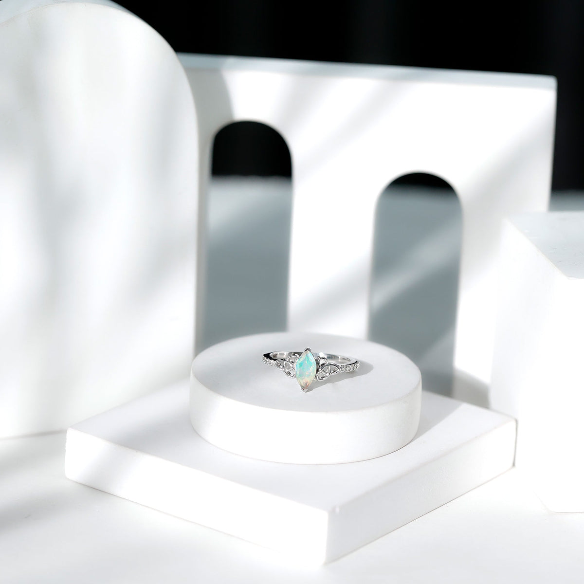 Natural Ethiopian Opal Diamond Engagement Ring with Celtic Knot