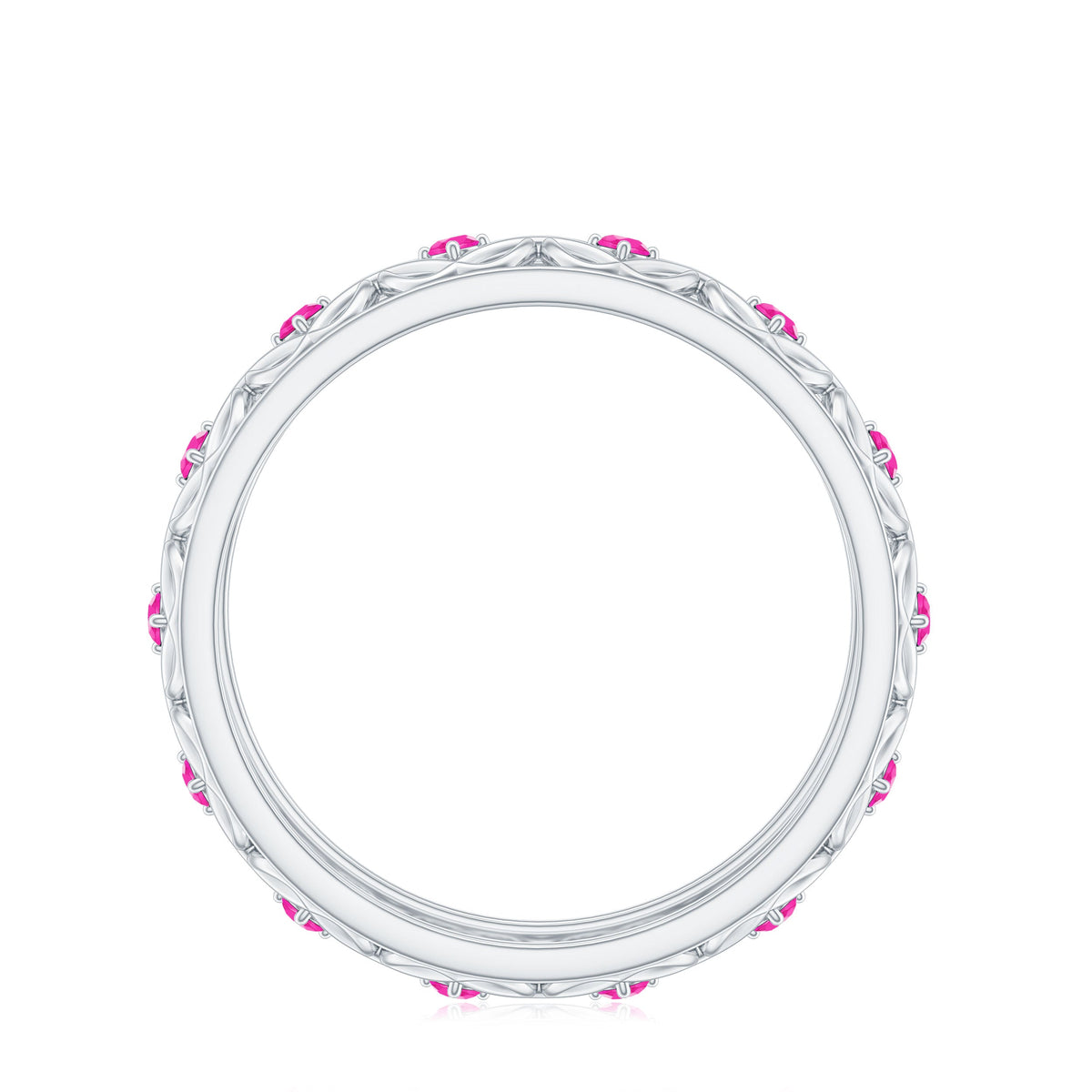 Lab Created Pink Sapphire Wedding Band with Celtic Details