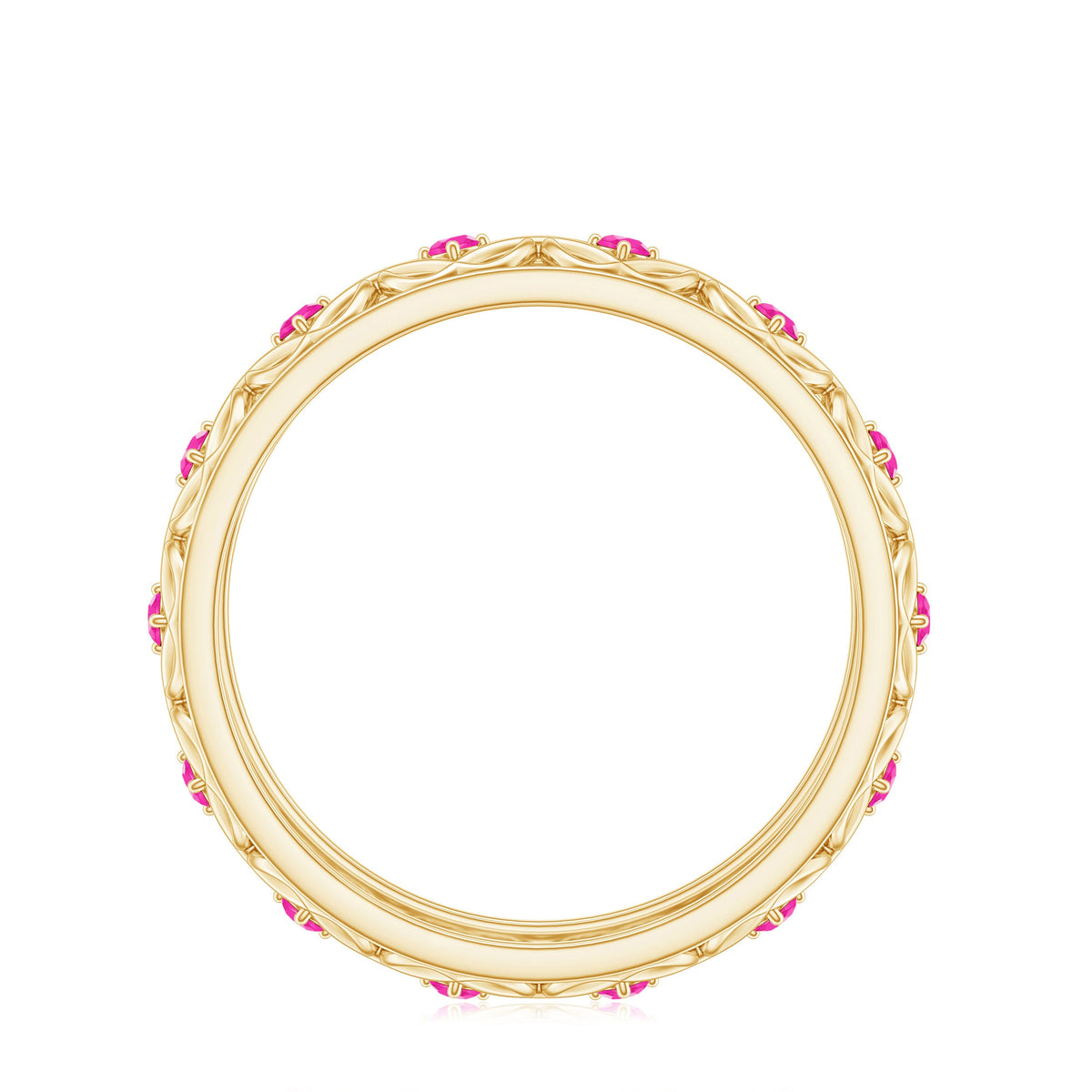 Lab Created Pink Sapphire Wedding Band with Celtic Details