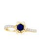 Real 0.9 Carat Blue Sapphire Rose Flower Engagement Ring with Diamond