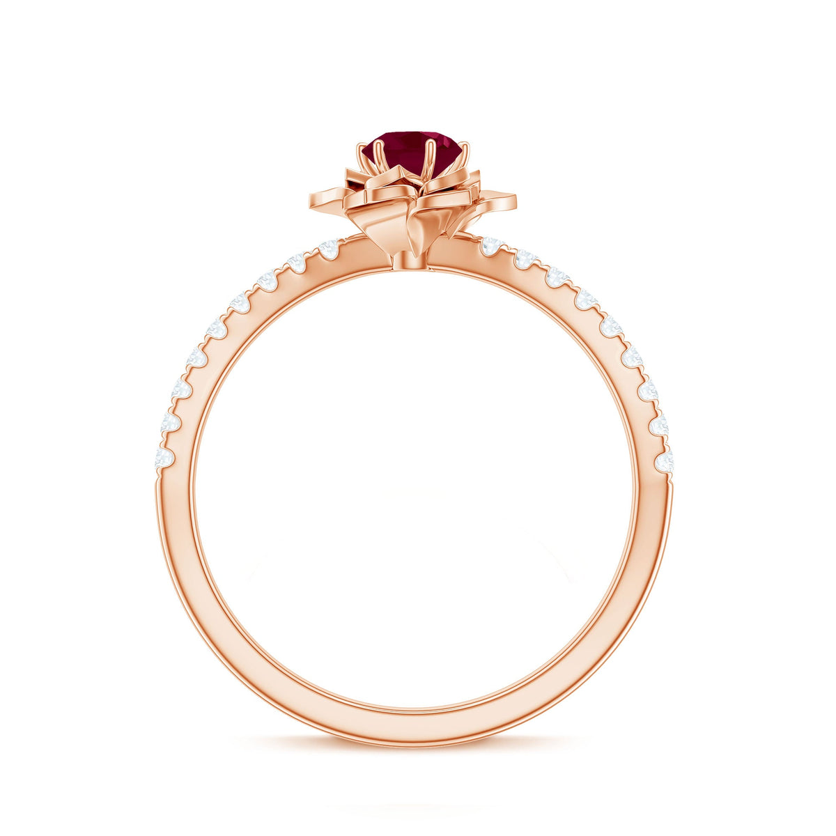 Anillo de compromiso de flor de rubí natural de 0,6 quilates con diamante