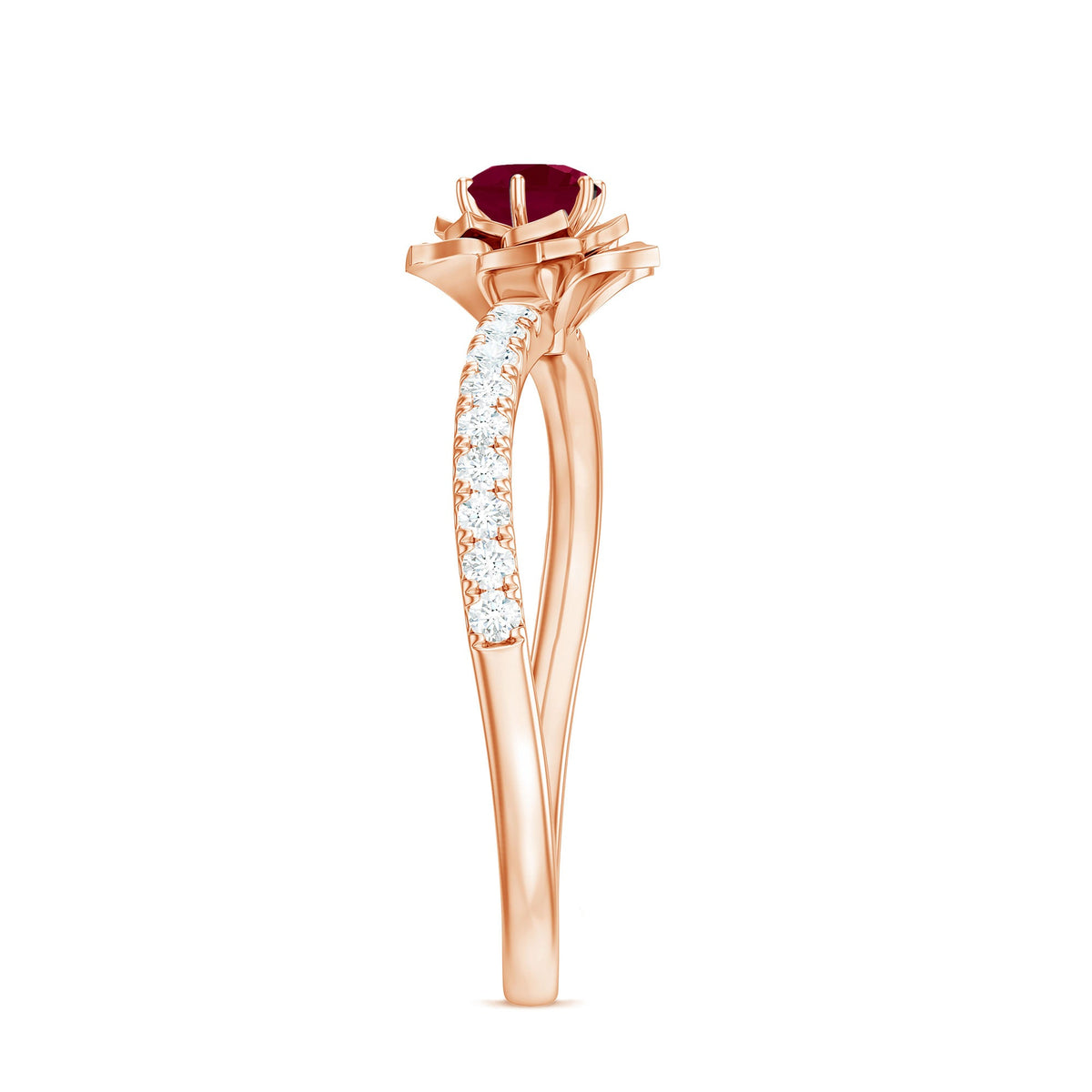 Anillo de compromiso de flor de rubí natural de 0,6 quilates con diamante