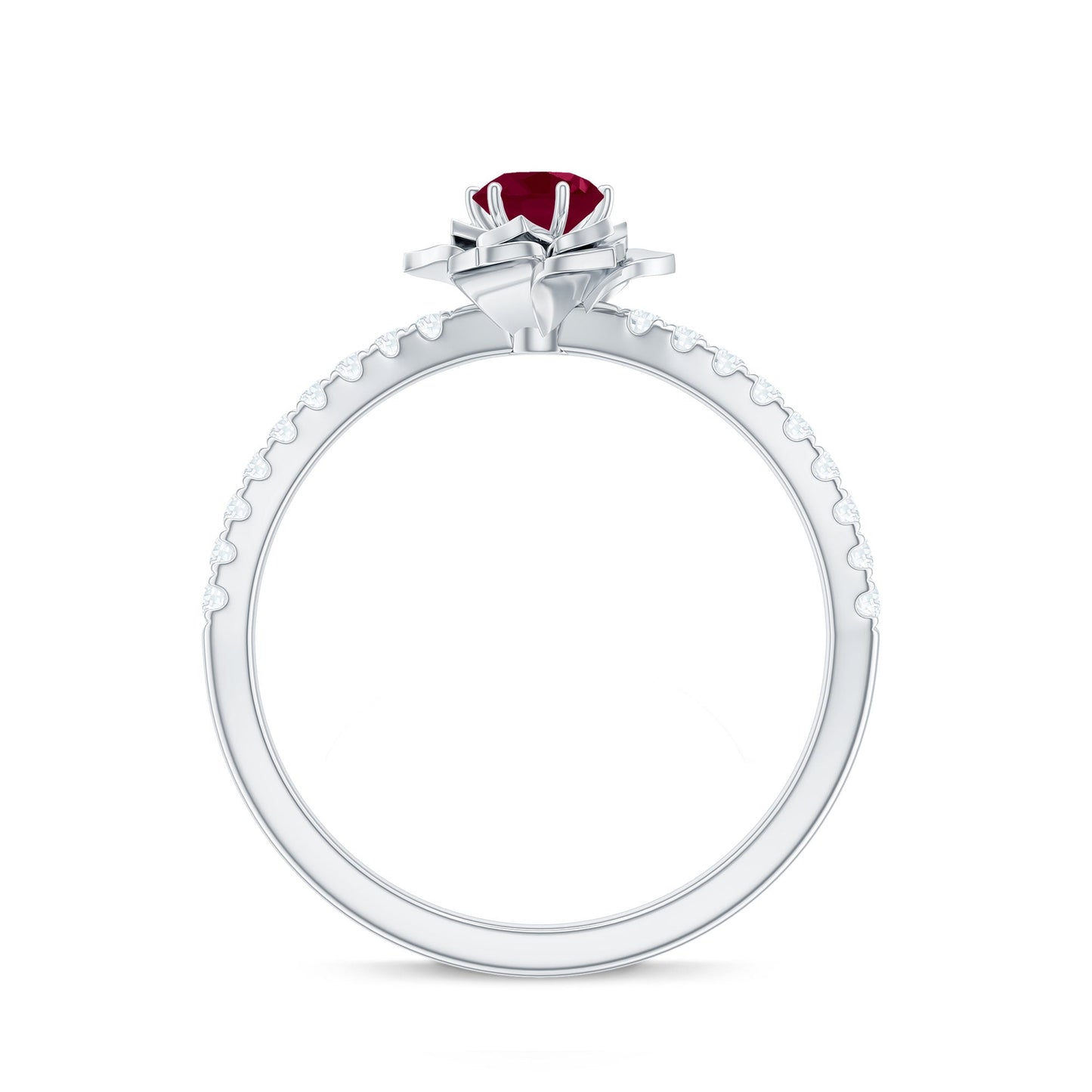 Anillo de compromiso de flor de rubí natural de 0,6 quilates con diamante