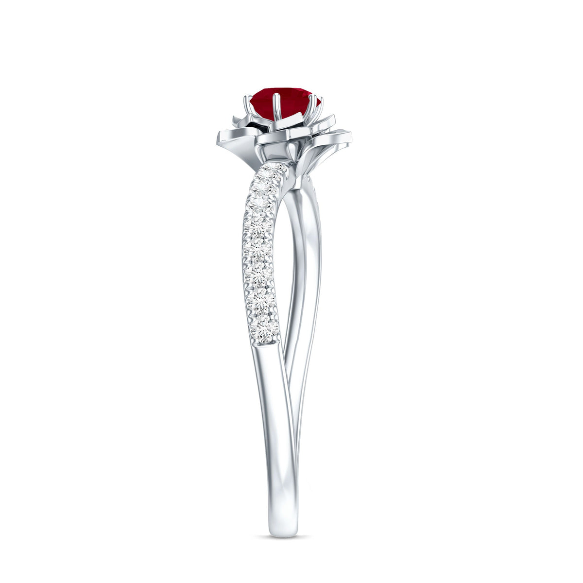 Anillo de compromiso de flor de rubí natural de 0,6 quilates con diamante