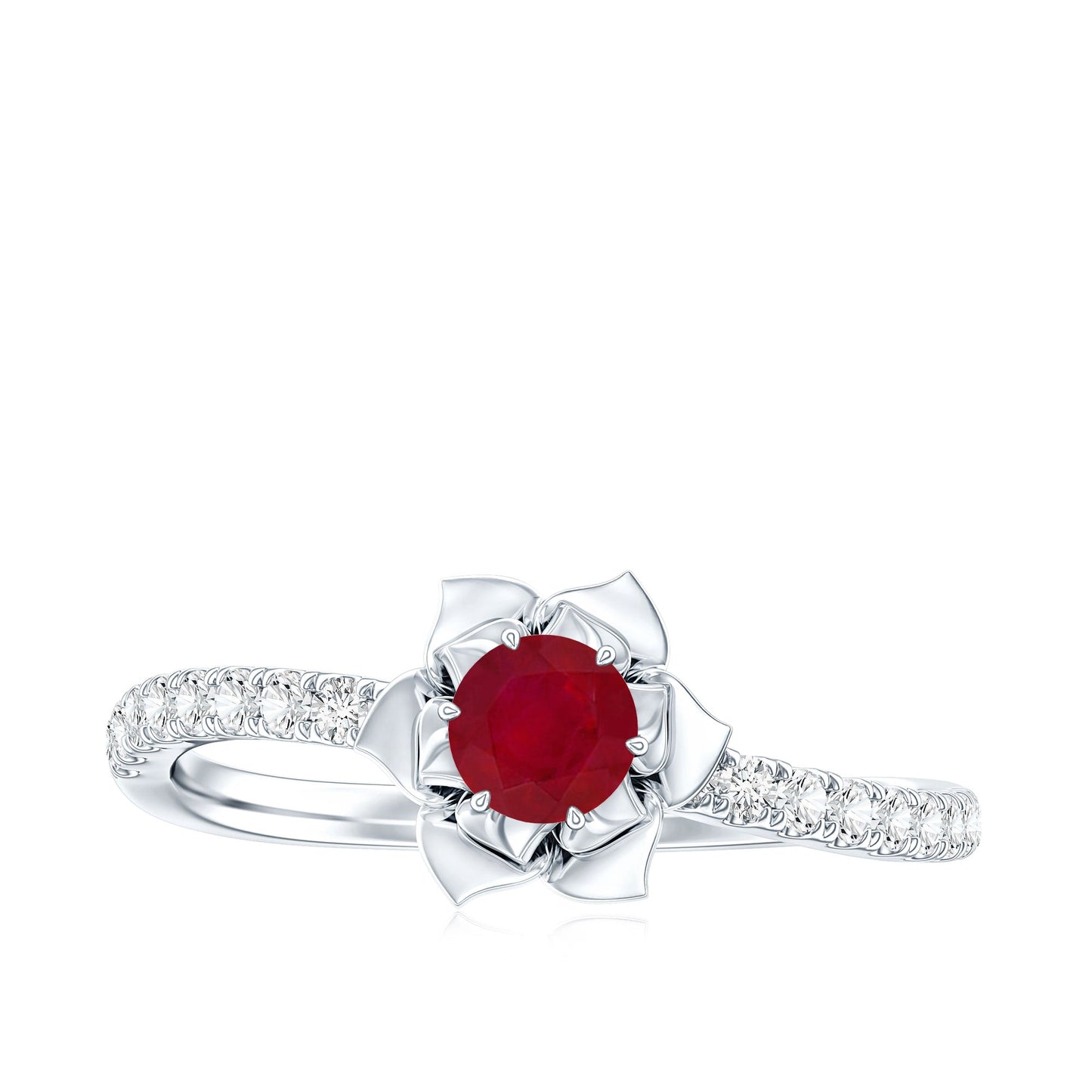 Anillo de compromiso de flor de rubí natural de 0,6 quilates con diamante