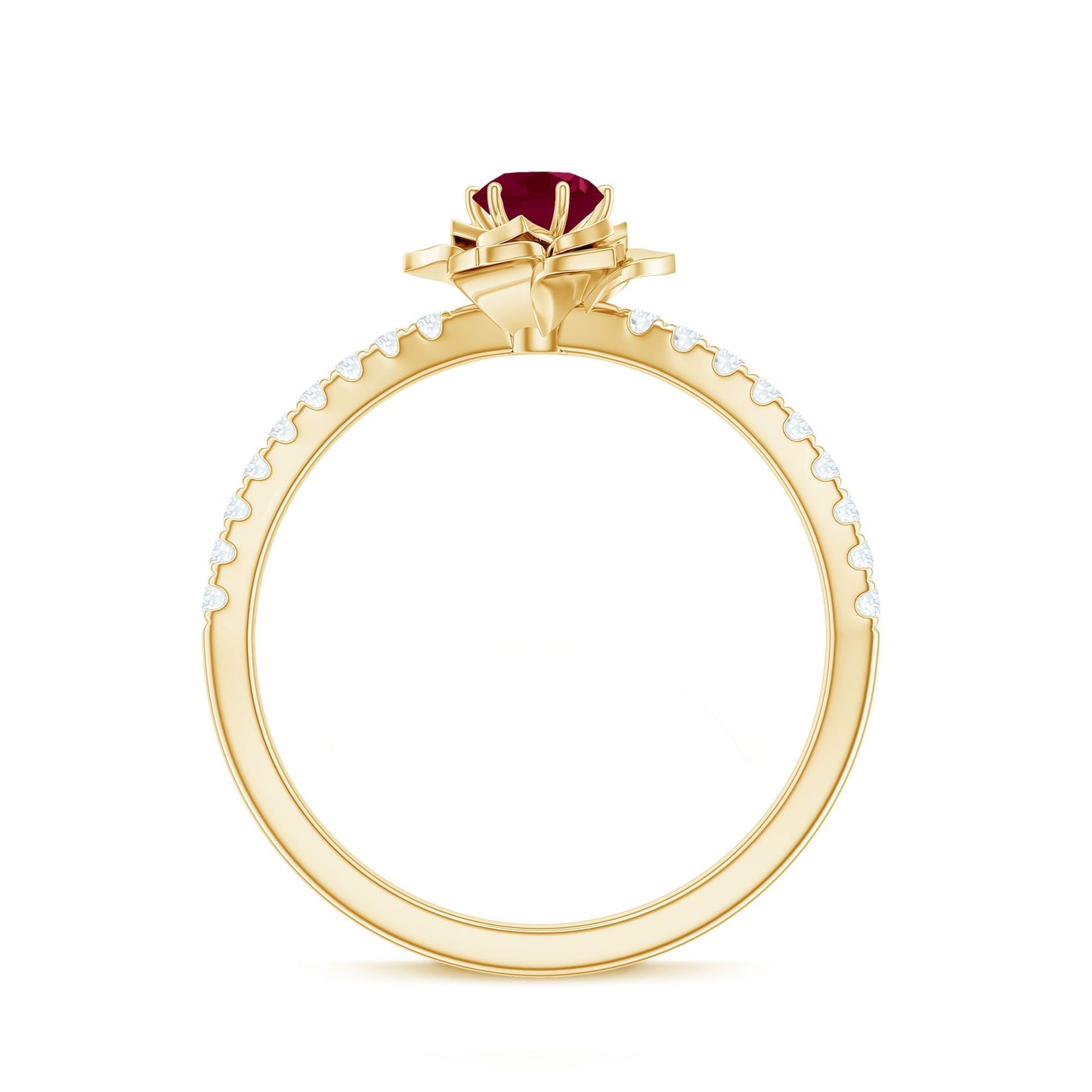Anillo de compromiso de flor de rubí natural de 0,6 quilates con diamante