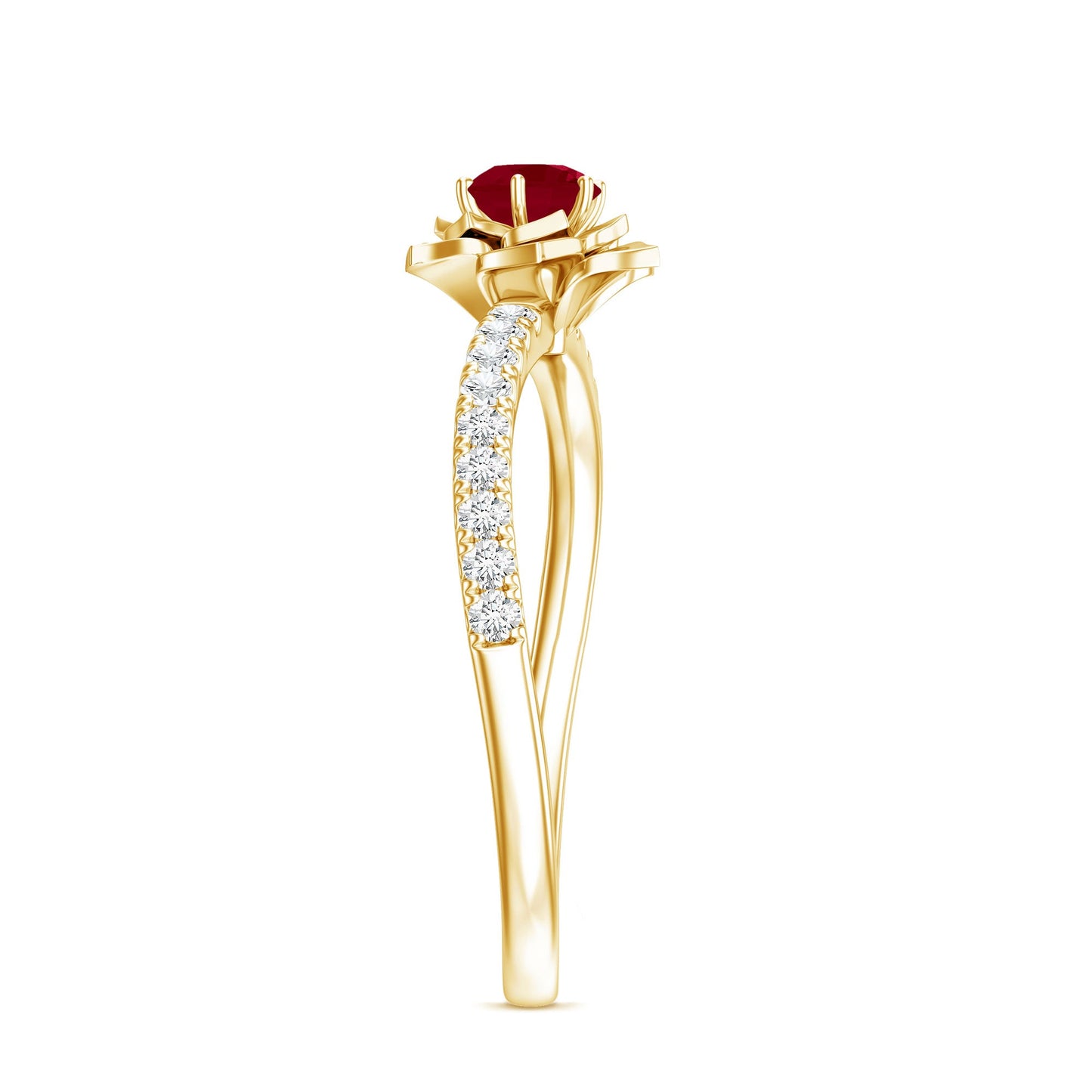 Anillo de compromiso de flor de rubí natural de 0,6 quilates con diamante