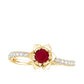 Anillo de compromiso de flor de rubí natural de 0,6 quilates con diamante