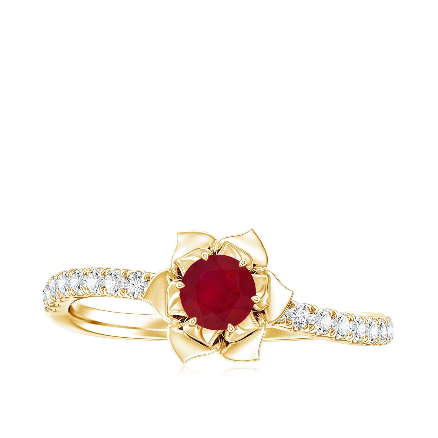 Anillo de compromiso de flor de rubí natural de 0,6 quilates con diamante