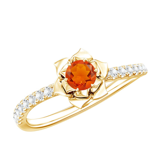 Anillo de compromiso de flor con ópalo de fuego de 0,45 quilates con diamante
