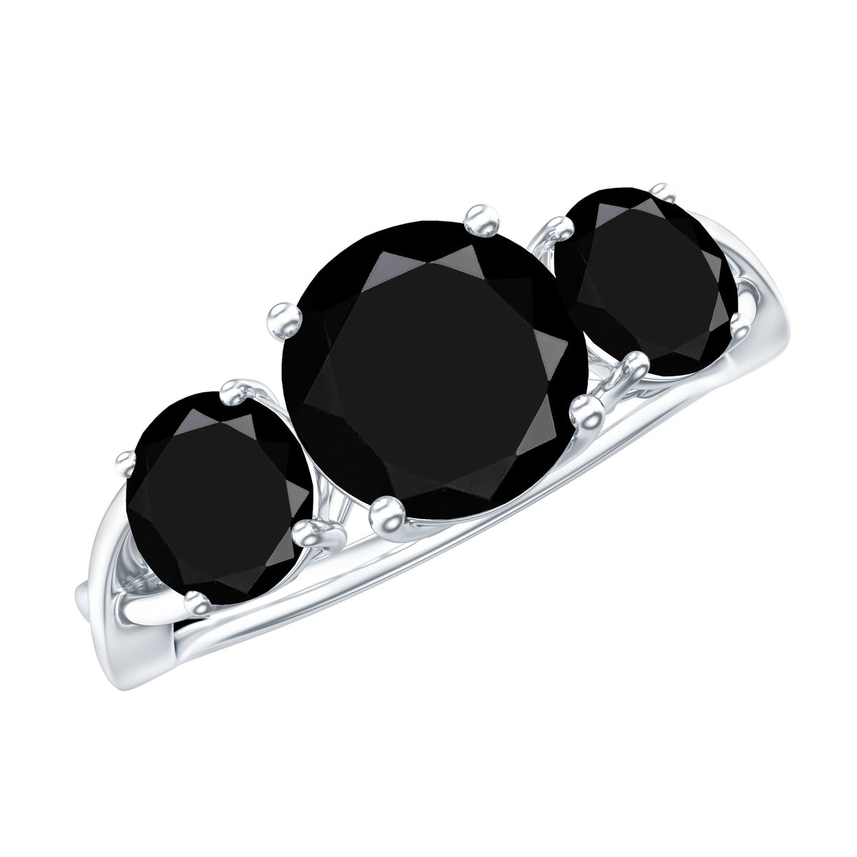 Natural 1.5 Carat Black Spinel 3 Stone Engagement Ring for Women