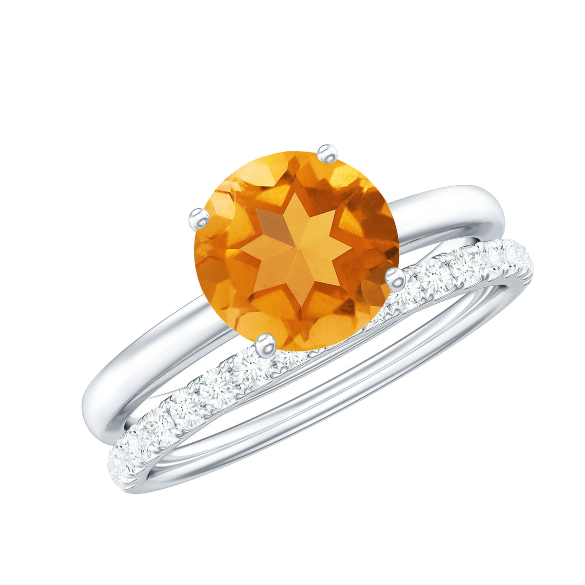 Juego de anillos de boda para novia de citrino natural con diamantes