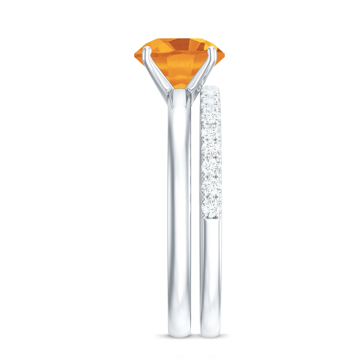 Juego de anillos de boda para novia de citrino natural con diamantes