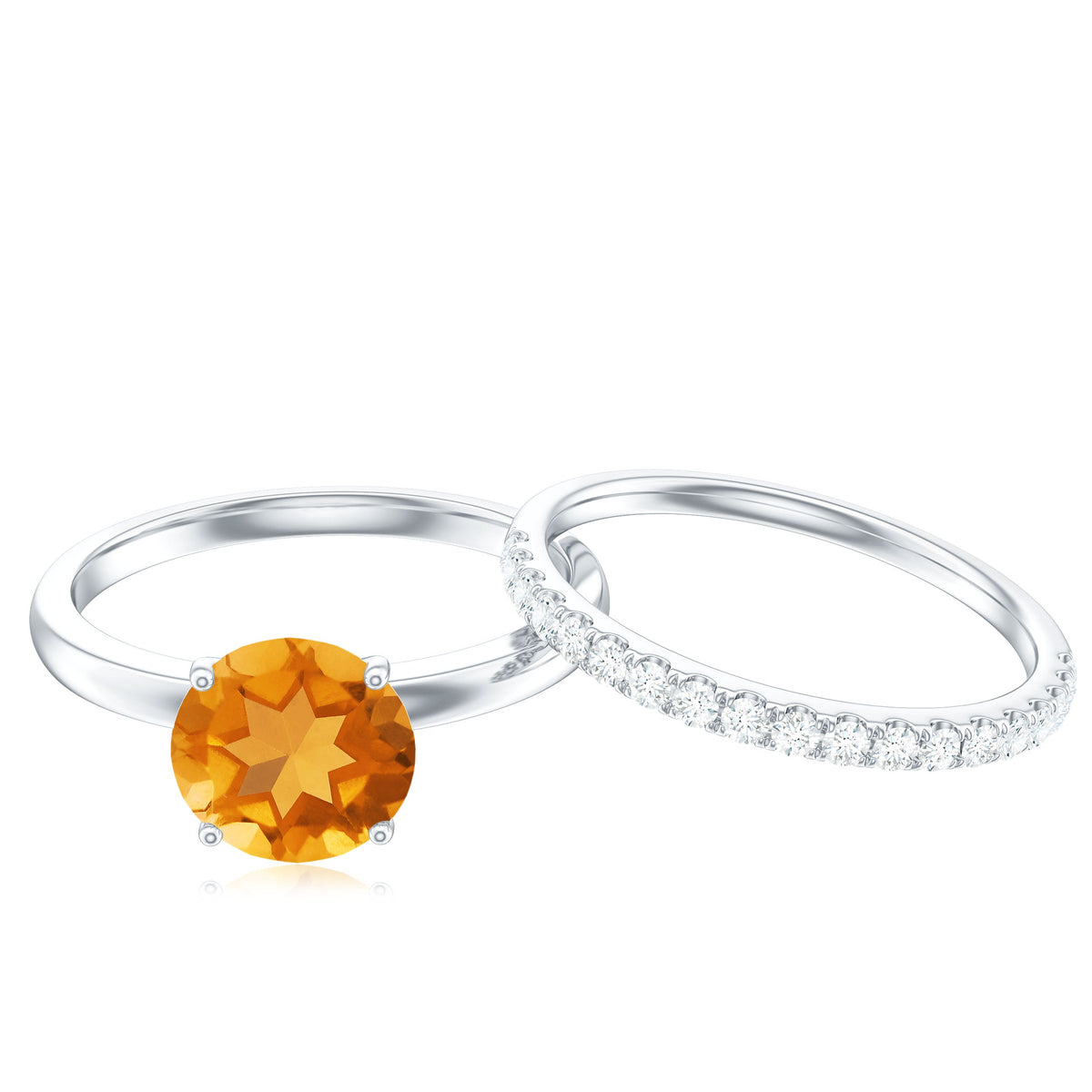 Juego de anillos de boda para novia de citrino natural con diamantes
