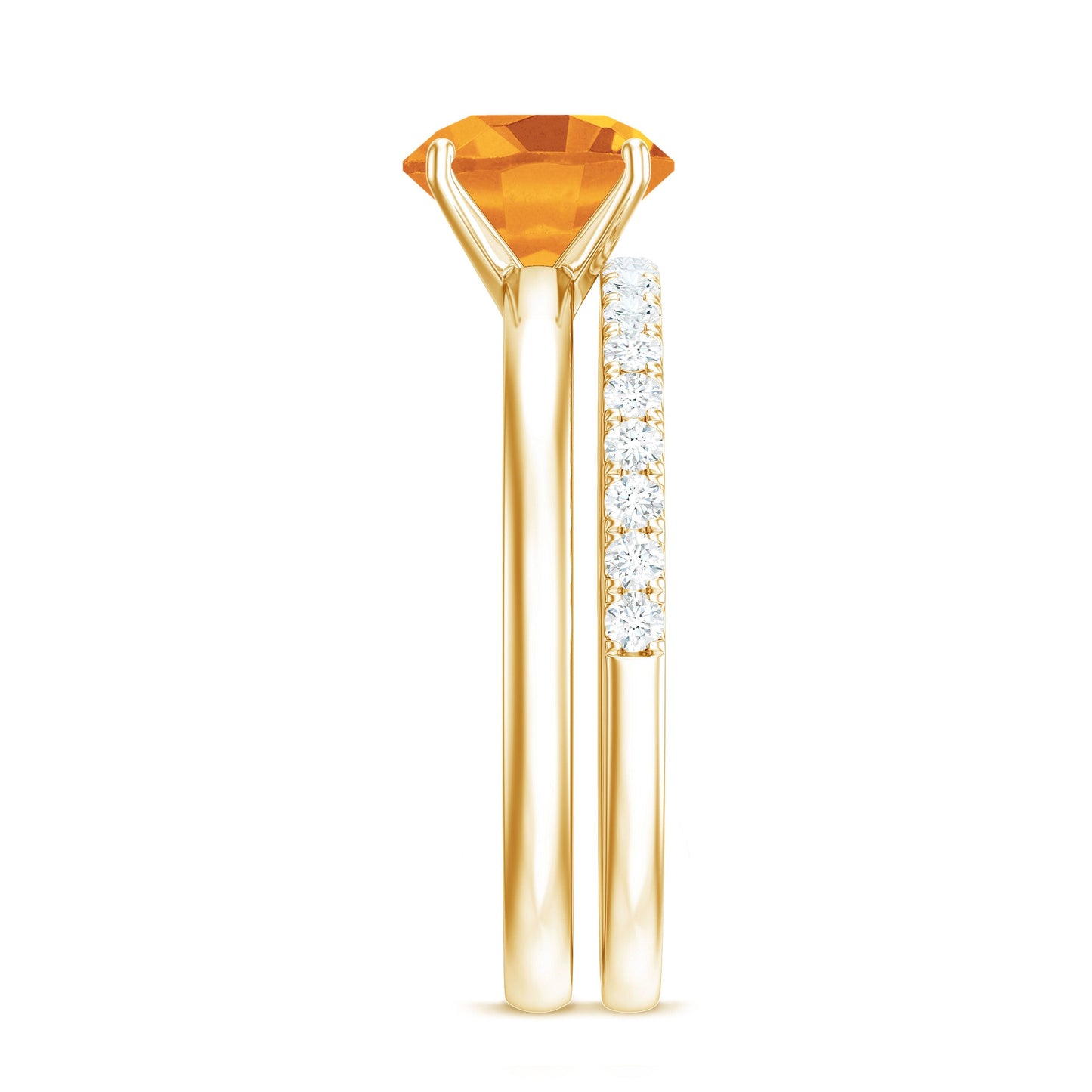 Juego de anillos de boda para novia de citrino natural con diamantes