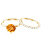 Juego de anillos de boda para novia de citrino natural con diamantes