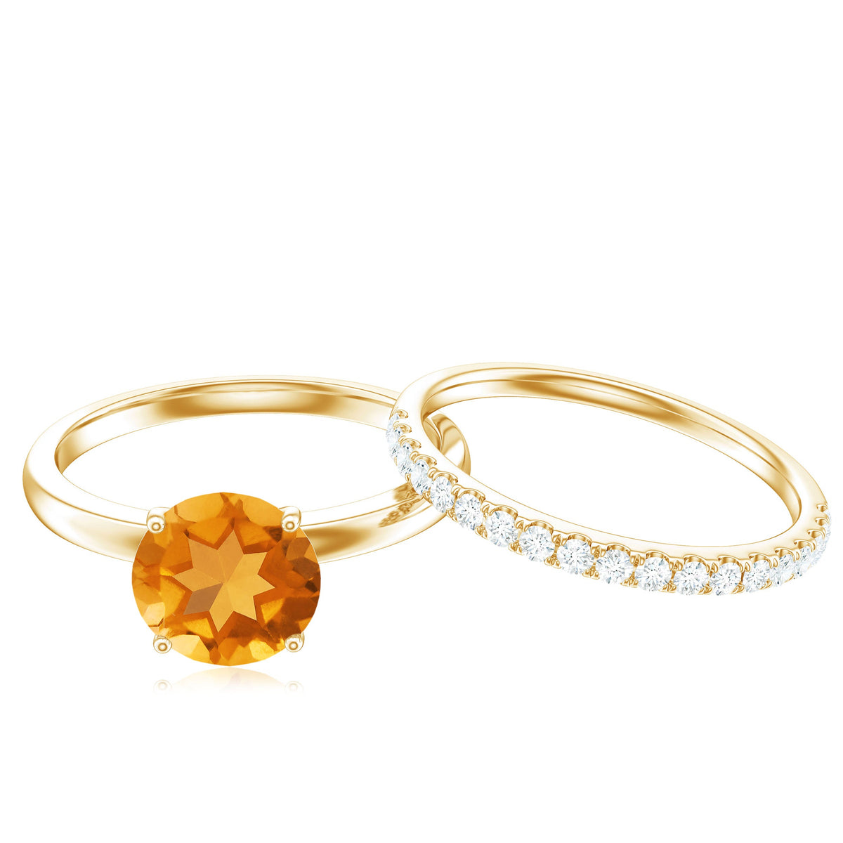 Juego de anillos de boda para novia de citrino natural con diamantes