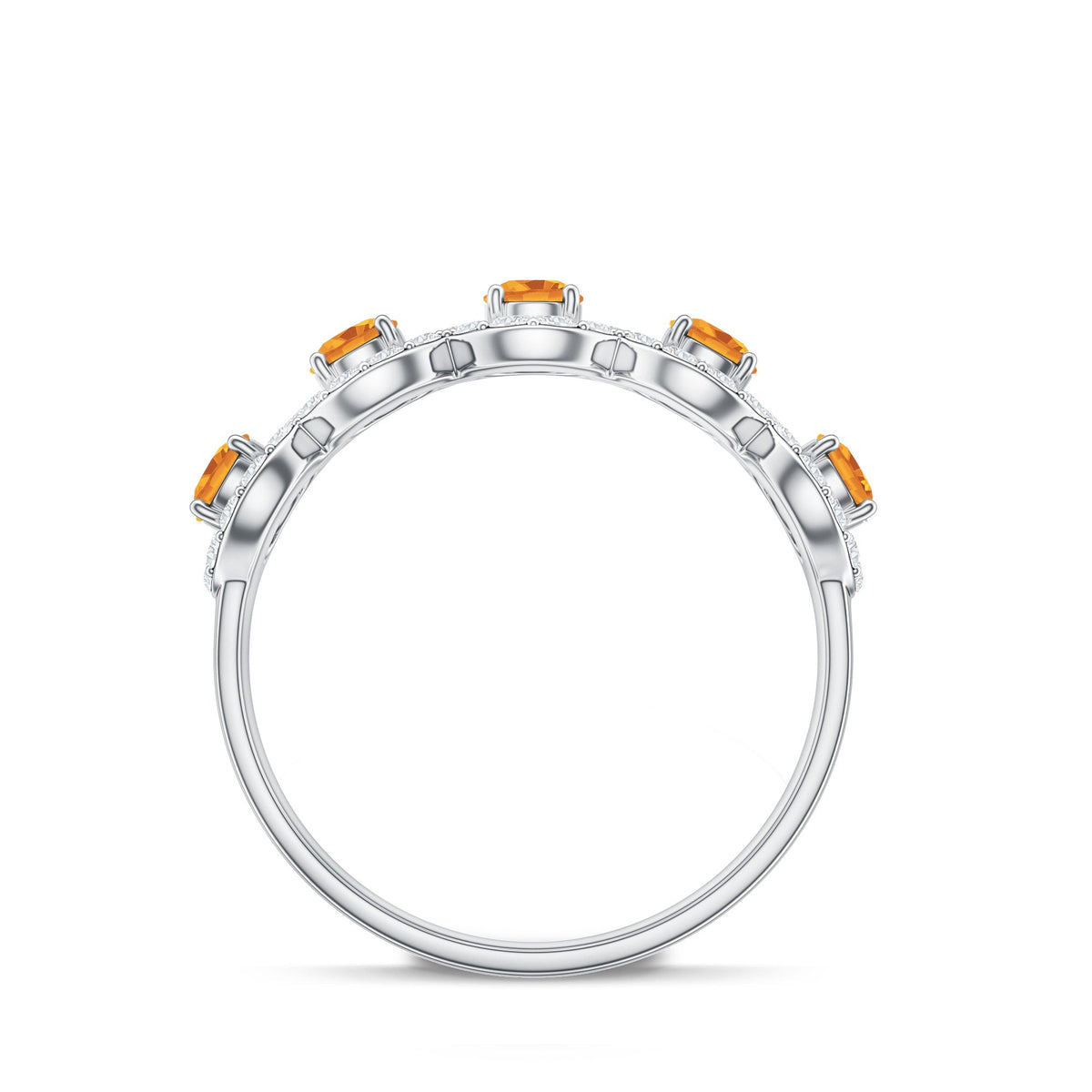 Certified Natural Citrine Diamond Half Eternity Band for Anniversary