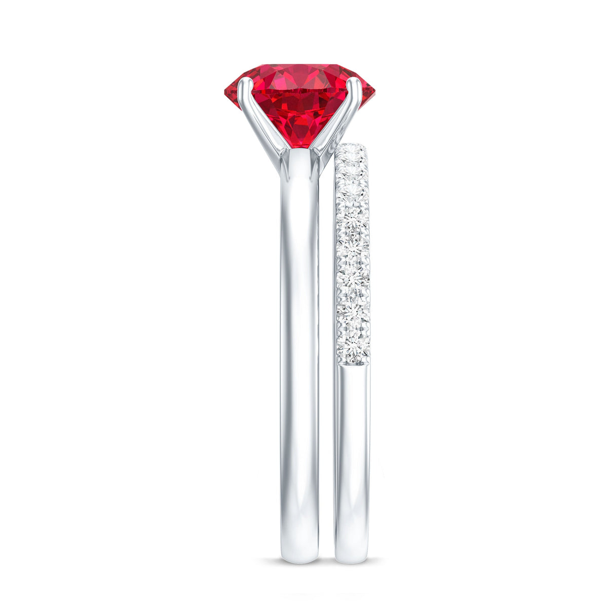 2.3 Carat Solitaire Created Ruby Wedding Ring Set with Diamond