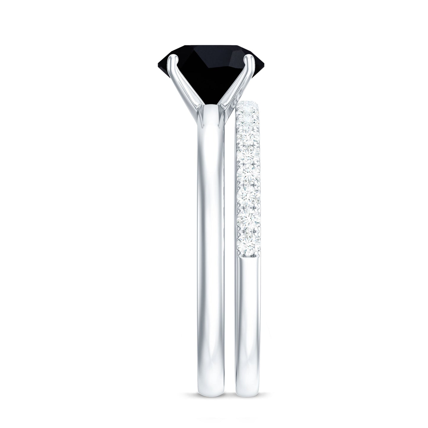 Anillos de compromiso solitario de ónix negro natural de 2 quilates con realzador de diamantes