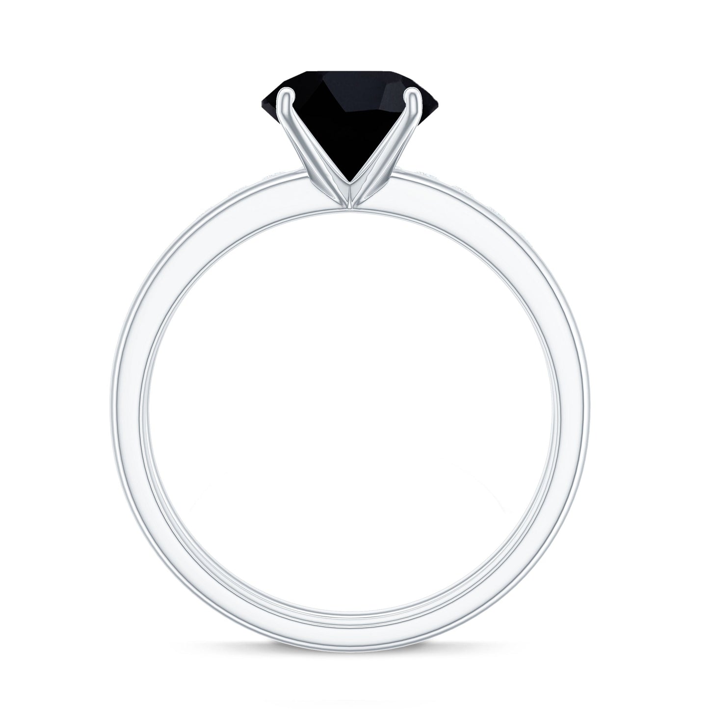 Anillos de compromiso solitario de ónix negro natural de 2 quilates con realzador de diamantes